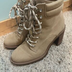 Jennifer Lopez Beige Lace-Up Boots